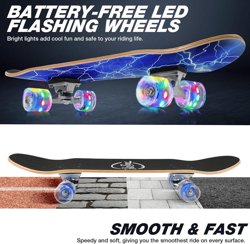 BELEEV Skateboards for Beginners, 31 x 8 inch Complete Skateboard for Kids Teens Adults, 7 Layer Canadian Maple Double Kick Deck Concave Cruiser Trick Skateboard with Multifunction Skate T-Tool - Image 2